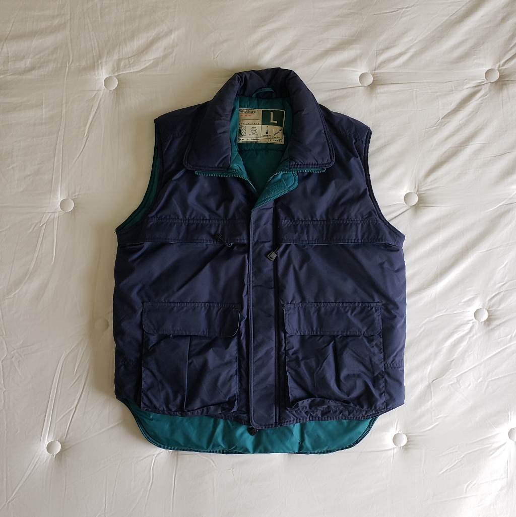 Vtg Wearguard Men's Full-Zip Puffer Insulated Reversible Vest (L) Blue/Green